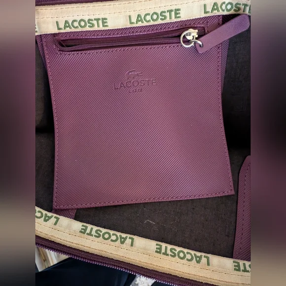 NWOT LACOSTE Plum Tote Bag for Women 19" X 12" X 6" With Bag Key Chain - Picture 3 of 6